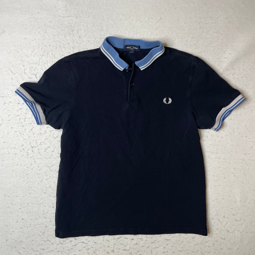 Fred Perry Mens Navy Blue Twin Tipped Polo Shirt M4567 Cotton Size‎ Medium